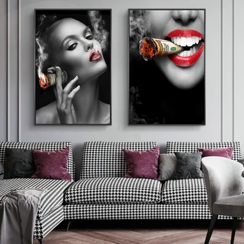 Сексуальные губы, Курящая обезьяна, художественные плакаты и принты, картины на холсте современного искусства На стене, художественные картины, домашний декор Cuadros