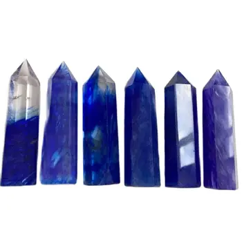 Синий выплавленный кристалл кварца ручной работы Хрустальная точечная палочка Колонна Украшение дома