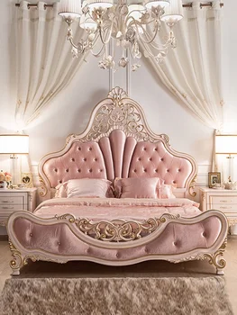Современная европейская свадебная кровать ручной работы из массива дерева, новое поступление, легкая роскошная двуспальная кровать, кровать французской принцессы