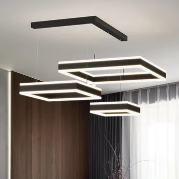 Современные квадратные подвесные светильники Простая акриловая алюминиевая подвесная лампа для гостиной, столовой, Подвесная лампа, Светодиодные люстры