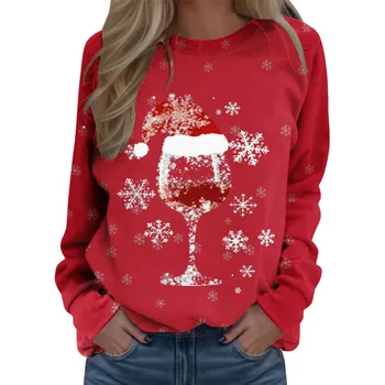 Толстовка для женщин Рождественская 3D Цифровая Рождественская тематика, Полноцветный пуловер с длинными рукавами и принтом, топы, женская одежда
