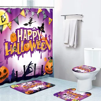Фестиваль штор для душа Happy Halloween Занавеска для ванной комнаты с крючками из износостойкого полиэстера, декор для ванной комнаты, Нескользящие коврики