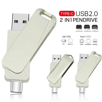 Флэш-накопитель USB 2.0 Type C, смартфон, планшетный ПК, 32 ГБ, 64 ГБ, 128 ГБ, флешки реальной емкости, USB-накопитель, диск памяти