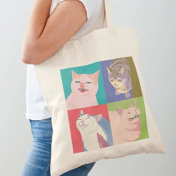 Холщовая сумка с принтом милого кота, сумка для покупок, сумка через плечо в стиле Харадзюку, сумка через плечо для дикой студентки, женская сумка, эстетика Y2K