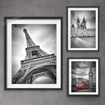 Черно-белый настенный художественный фотоплакат Нью-Йорк Лондон Париж Эйфелева башня Сити Печать на холсте Плакаты для домашнего декора Фрески