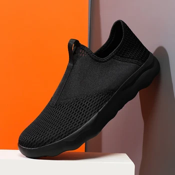 Черные Легкие летние кроссовки большого размера 48 для мужчин и женщин, спортивная обувь для бега без шнуровки, Дышащие Сетчатые кроссовки Унисекс, Белые