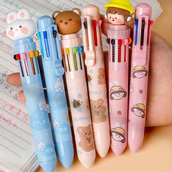 Шариковая ручка Kawaii Cute Animal 10/8 цветов, Выдвижная Шариковая ручка, Разноцветные ручки, Красочная заправка, Школа письма для студентов