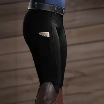 Эластичные однотонные брюки, женские брюки с карманом на бедрах, брюки для конных скачек