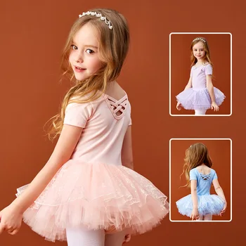 Элегантное балетное платье USHINE для девочек, танцевальная одежда с коротким рукавом, спортивная юбка, трико для занятий гимнастикой для малышей, танцевальные купальники
